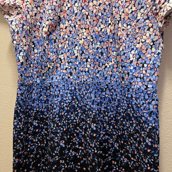 Talbots Blue Ombre Sheath Short Sleeve Flower Floral Dress Plus Size 16 - Picture 4 of 10